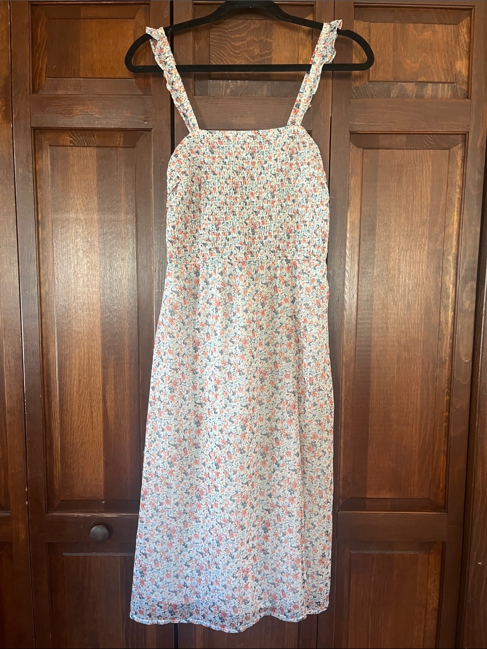 Abercrombie & Fitch White Midi Dress with Pink Floral Print